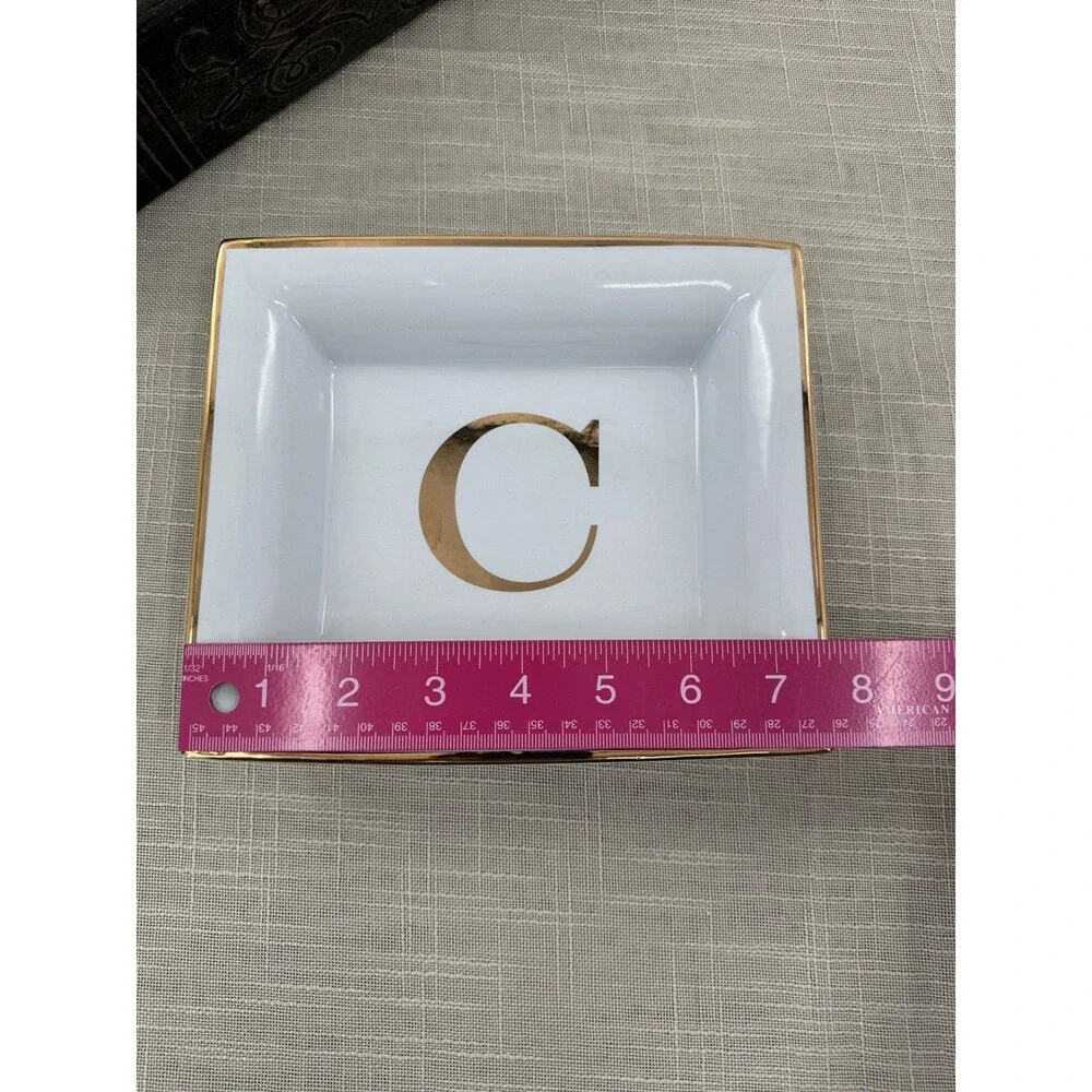 Pottery Barn monogram “C” trinket dish white with gold BSR her+project
